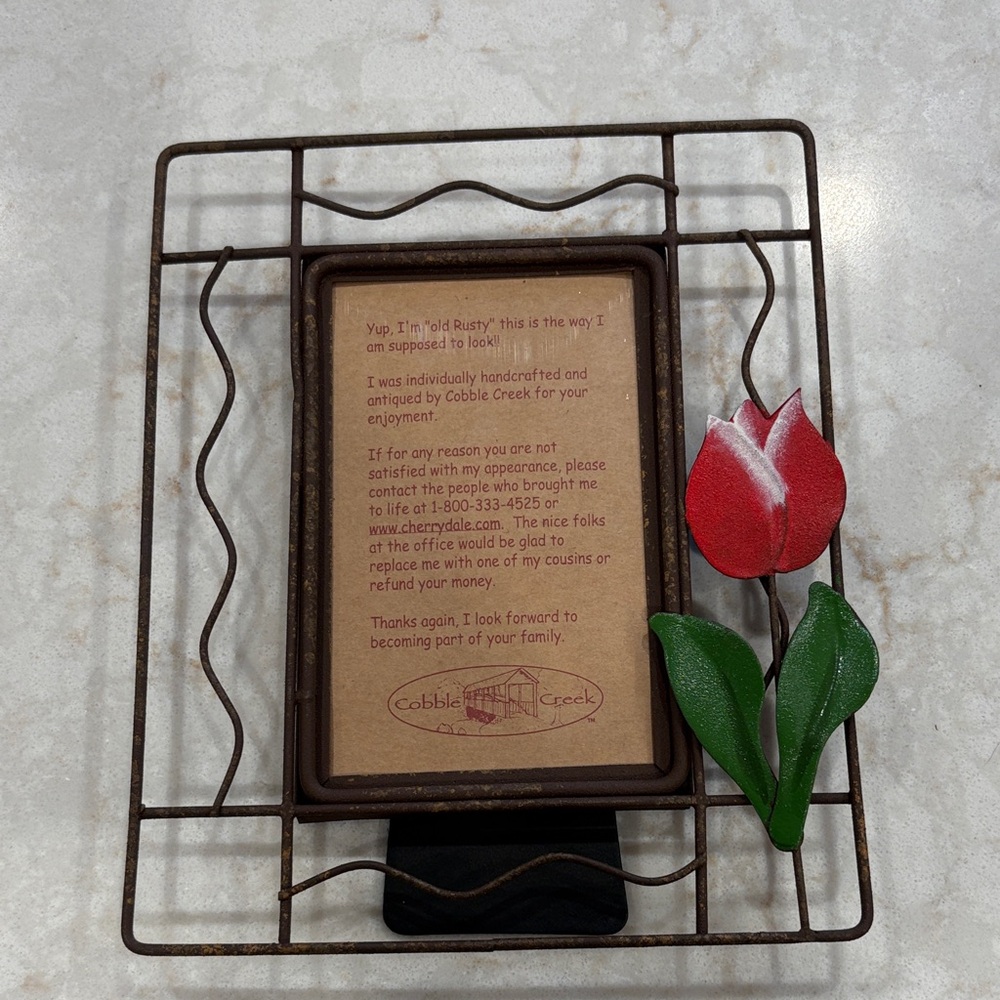 Cobble Creek rusted wire painted tulip picture frame NWT